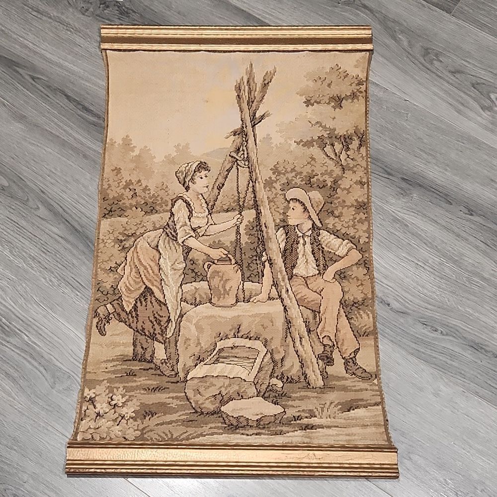 Vintage "Made In Belgium" Getting Water At Well Tapestry